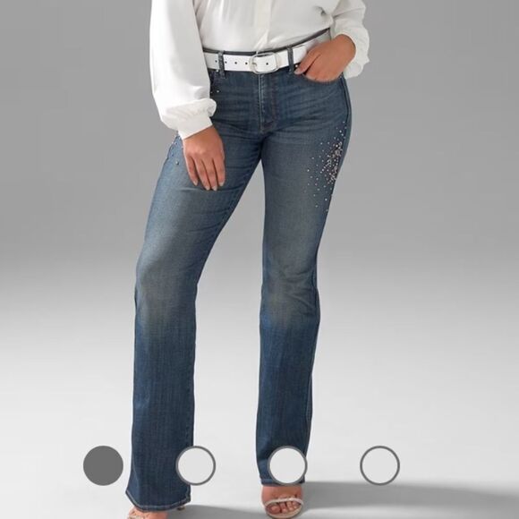 White House Bk MktCurvy High-Rise Everyday Soft Denim™ Beaded Skinny Flare Jeans - Picture 1 of 8